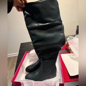 🥳Shoe Dazzle Forest Green Leather Knee-High Boots